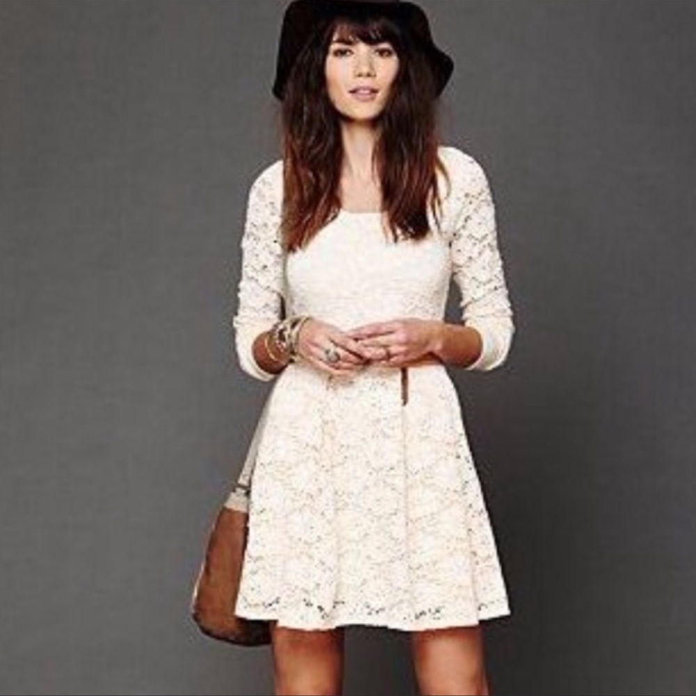 FREE PEOPLE Rose Garden vtg lace skater dress